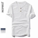 Wholesale blank custom logo plain Grey souvenir round neck cotton linen t-shirt