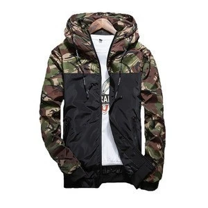 Wholesale Custom Logo Fashion Hip Hop Camouflage Hooded Windbreaker Jackets Coat Men