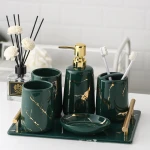 Wholesale Decorative Home Accessories Black Marble effect Ceramic Natural Bathroom Set