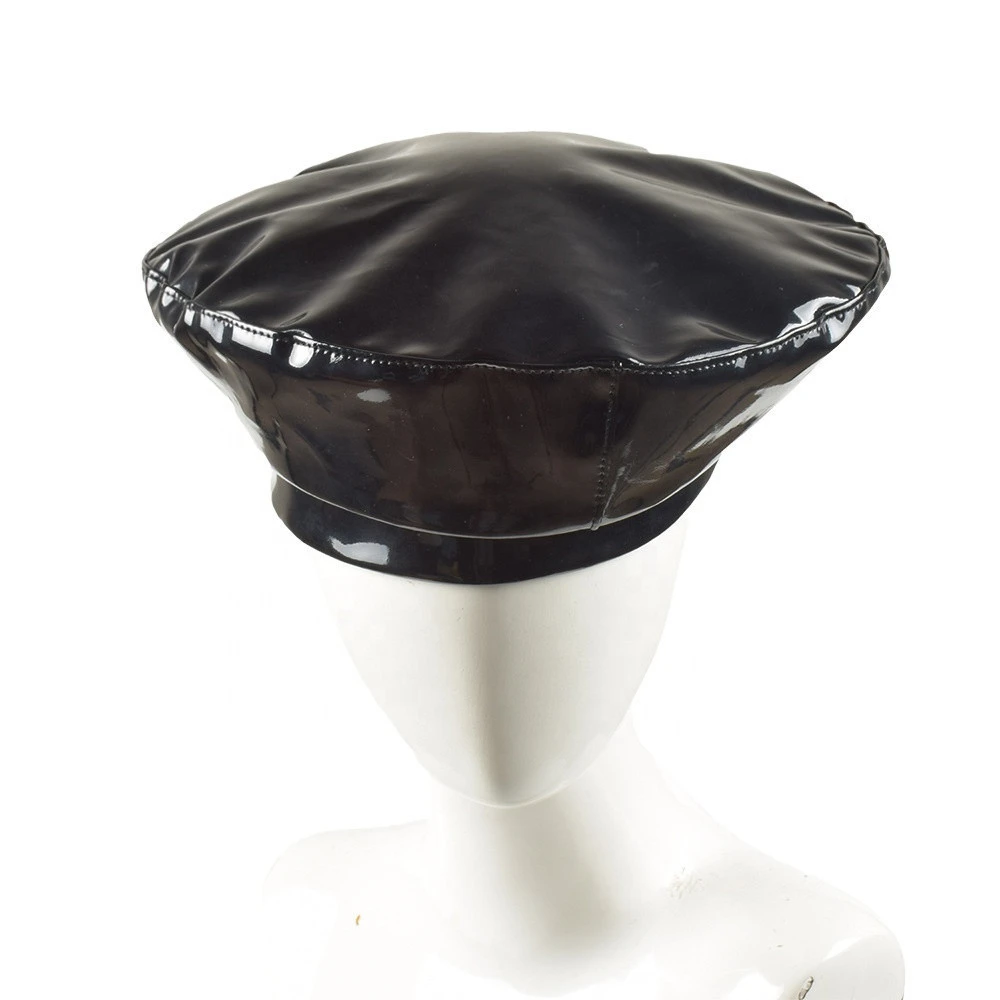 Wholesale Hot Selling Retro Vintage Modern Womens Fashion Girls Beanie PU Patent Black Beret Leather Hat