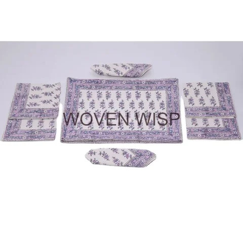 wholesale Indian Hand Block Print Indian Cotton Floral Table Mats & Napkin Set of 6 Napkins & 6 Mats Floral Printed