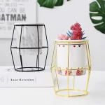 Wholesale Nordic Indoor Ceramic Flower Pots Planter with Metal Stand for Succulent plants