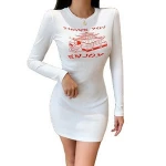 Wholesale O-neck Knit Casual Bodycon Long Sleeve Women Dress 2020