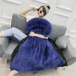 wholesale white winter Detachable real rex rabbit fur lining fox fur collar women coat jacket long lady fur parka