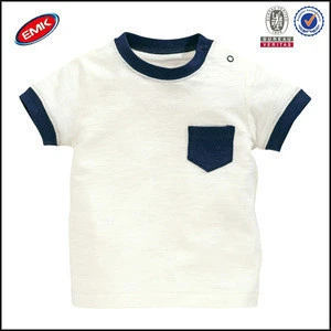wholesales high quality tagless blank t shirts baby white t shirt with pocket on the chest