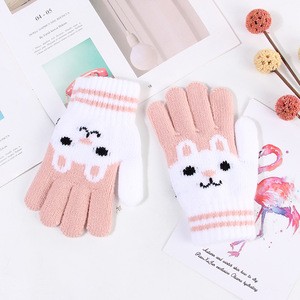 Winter Animal Cat Kids Knitted Gloves Full Finger Windproof Ski Mittens for Girls Boy Child