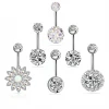 Wish New Fashion Stainless Steel Flower Pendant Belly Ring Set Zircon Inlay Navel Belly Button Piercing Body Piercing Jewelry