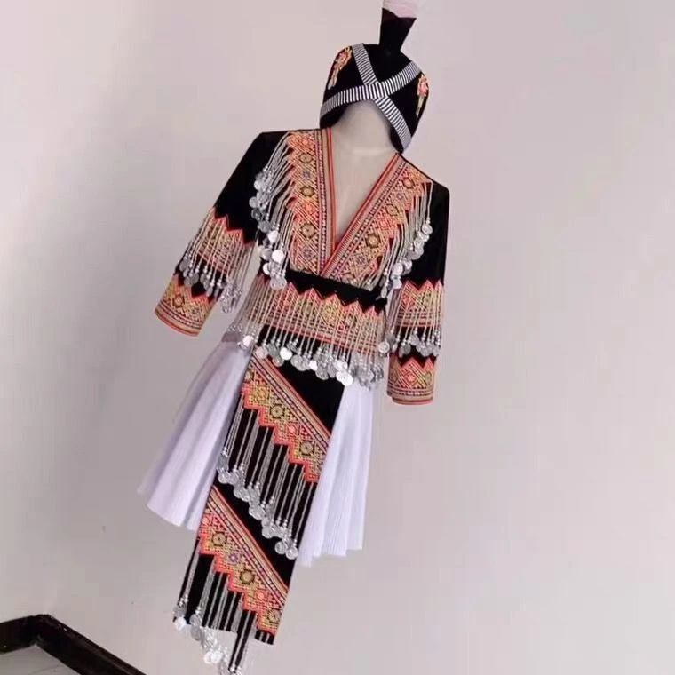 WJ30066 Hmong Costume  Handmade Miao  Clothing Miao Embroidery Traveling Dance Stage Performance Takes Photos  Guizhou Costume