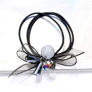 Women Grenadine Crystal Bowknot Accessories Elastic Hair Bands