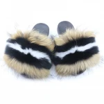 Womens Mink Fur Fluffy House Slippers Sheep Fur Slides, Household Furry Fox Slippers Women Fur Slippers