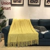 Yellow Throw Blanket Textured Solid Soft Sofa Couch Decorative Knitted Velvet Blanket