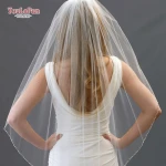 YouLaPan V31  Simple And Elegant 90cm Long Soft Yarn Crystal Edge With Hair Comb Bridal Veil Short