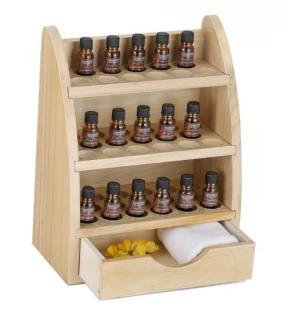 Wood Essential Oil Storage Shelf Display Rack with Drawer