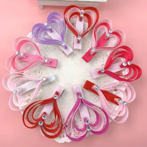valentine day hair clip with rhinestone mix colors heart sculpture hair clips for girls