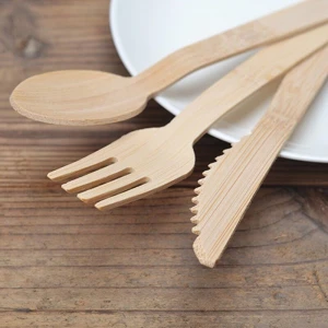 Disposable & 100% Biodegradable Bamboo Kitchen Set Bamboo Spoon Bamboo Fork and Bamboo Knife