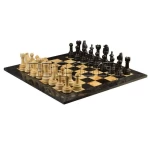 Black & Burma Teak Marble Natural Stone 16x16 Inch Rustic Chess Set With