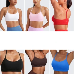 Women Thin Y-Strap Back Sports Bra Soft Breathable High Stretch Medium Support Yoga Running Fitness Workout Bra