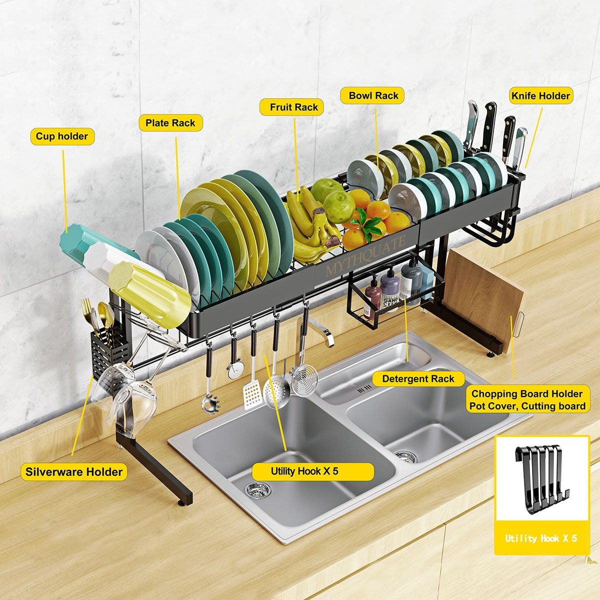 Buy Adjustable Sink Dish Drying Rack Stainless Steel 2-tier Expandable ...