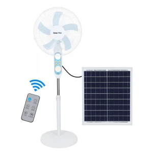 16 Inch home height adjustable 12V DC Solar Powered AC DC Rechargeable Solar Fan with Solar Panel and LED Light