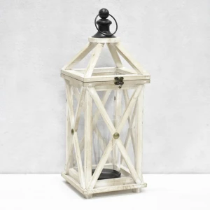Rustic Wooden Candle Lantern with Removable Glass