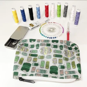 Travel Sewing Kit in a Small Woven Bag DIY Handwork Needles Thread Set