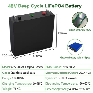10Kwh High Power 48V Lithium iron Phosphate Battery 200Ah LiFePO4 Pack Battery Lithium Battery 48v 200Ah
