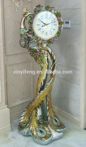 10-610 European Elegant Resin Decorative Home Decor Peacock Clock