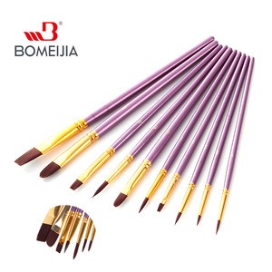 10Pcs/bag Watercolor Gouache Paint Brushes Different Shape Round Pointed Tip Nylon Hair Painting Brush Set Art Supplies