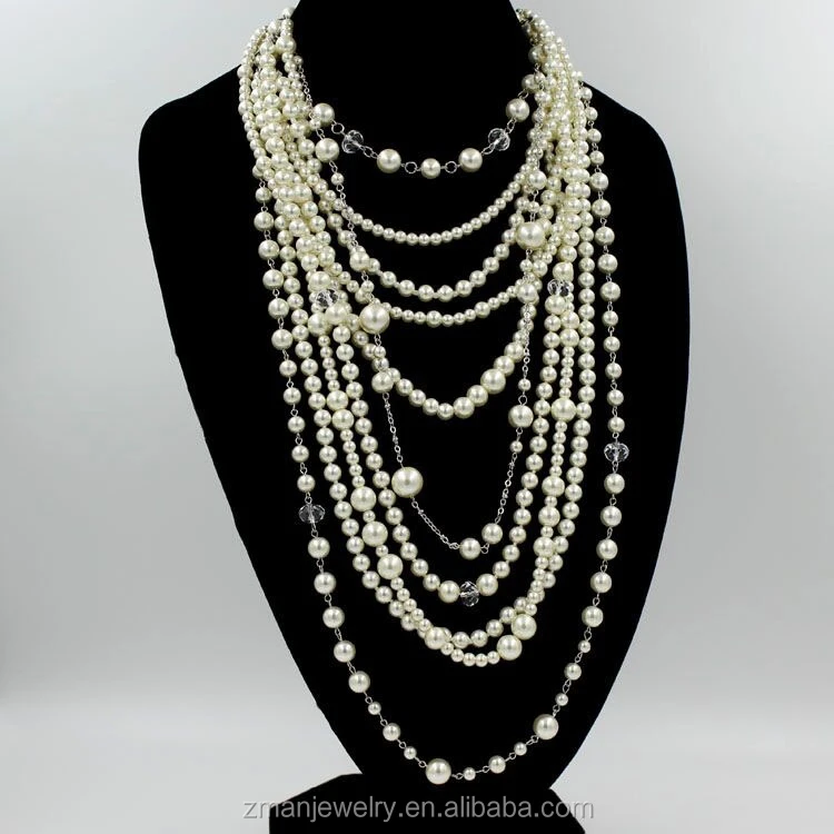 2016 Fashion Bead Necklace Jewelry Latest Design Pearl Multi Strand Bead Necklace Long Style Necklace