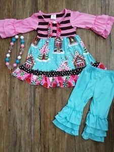 2017 Christmas outfits baby girl gingerbread house boutique children winter clothing sets