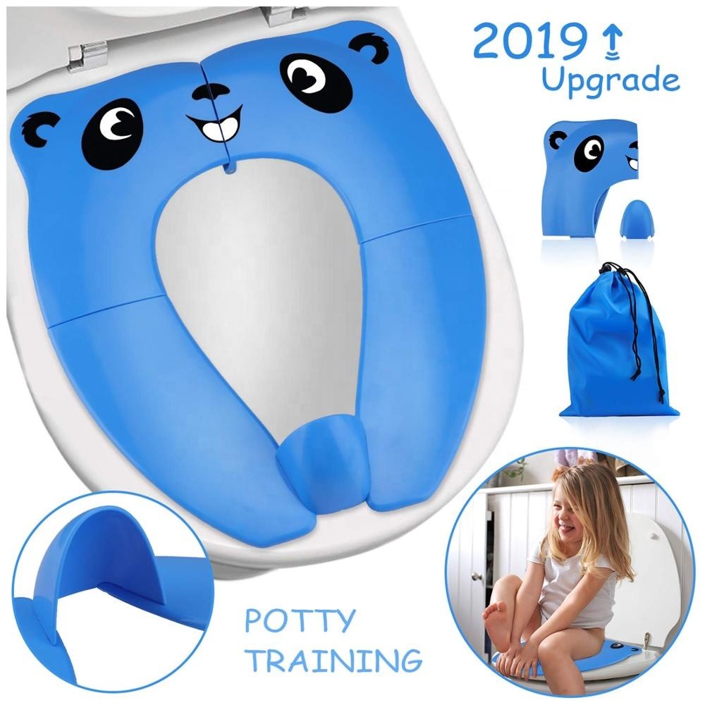 2019 New Folding baby potty training toilet seat with Splash proof part and 8 Non slip silicone pads  with Carry Bag