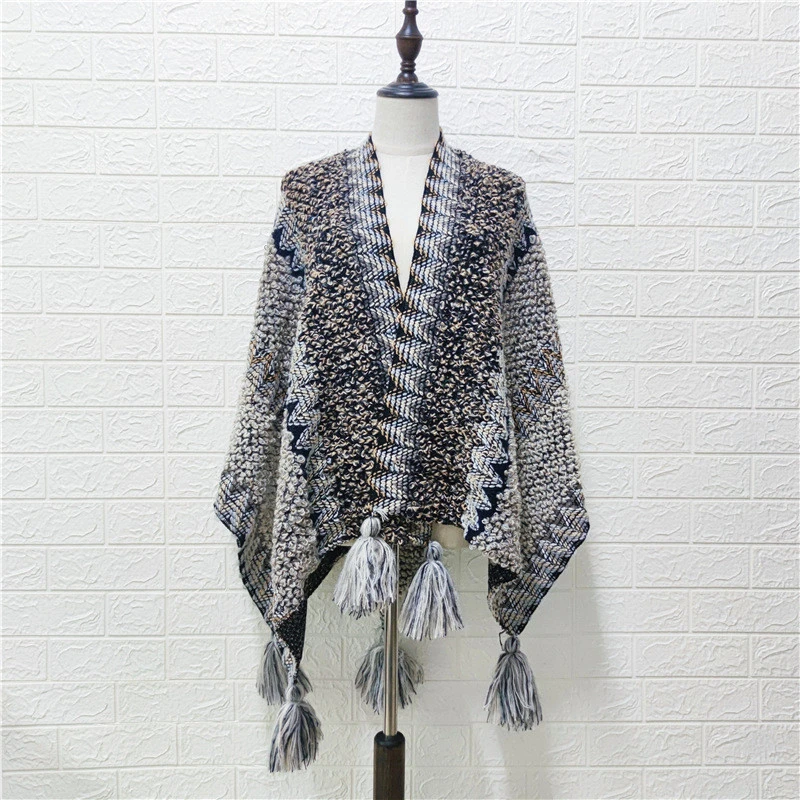 2020 national winter cloak shawl knitted pullover mohair tassel scarf coat women long shawl