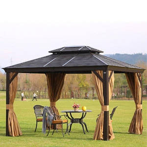 2020 Popular Solid Roof Galvanized Hardtop Metal Frame 3*4m Sunshade With Mosquito Net Outdoor Gazebos Pavilion Tent For Sale