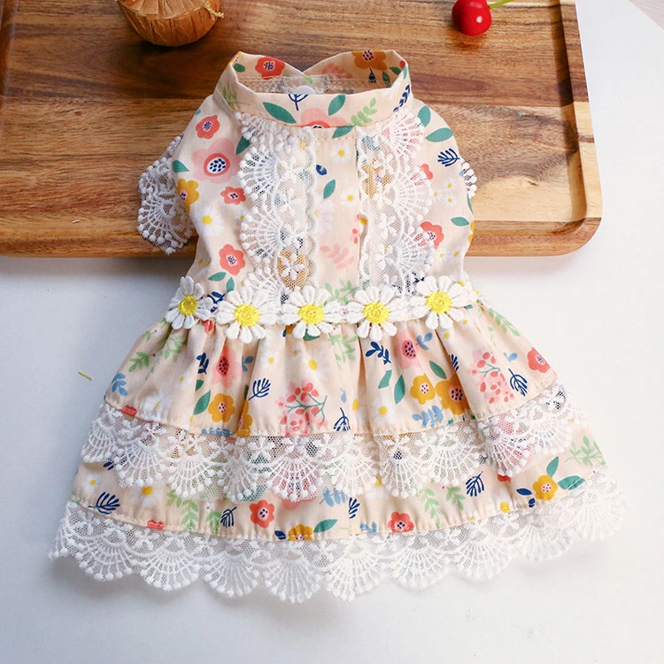 2021 Newest Summer Pet Dog Clothes Dress Elegant Princess Floral Lace Flower Edge Dog Dresses Clothing for Teddy Puppy Dogs