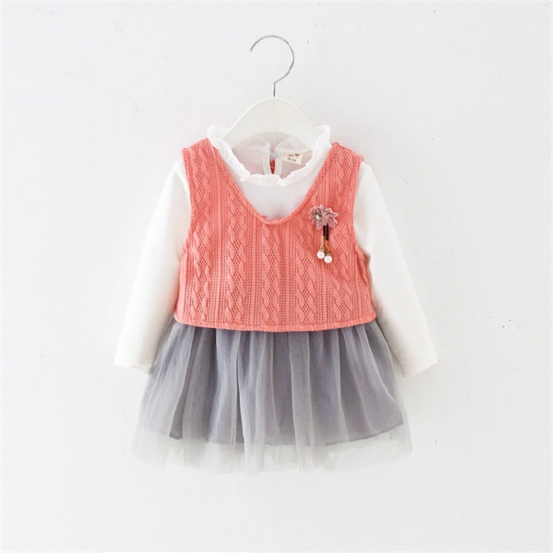 2021 OEM wholesale Small pendant baby girls dress spring and autumn fashion cravat casual baby girls frock