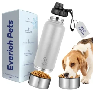 2024 Everich 2 in 1 32oz Portable Pets Water Bottle Dog Bowls Stainless Steel Insulated Outdoor Travel Food and Drinking Bottle