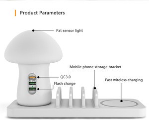 3 in 1 10W Fast Wireless Charger 3USB Dock Station Fast Charging For iPhone XR XS Samsung Phone Stand Holder with Mushroom Light