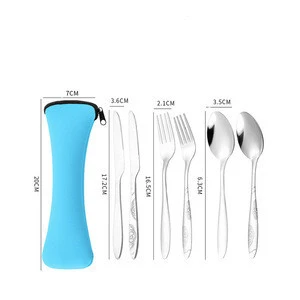 3 Pcs/Flatware Set Stainless Steel Fork Spoon Steak Knife Travel Camping Cutlery Tableware Cutlery Set With Portable Pouch