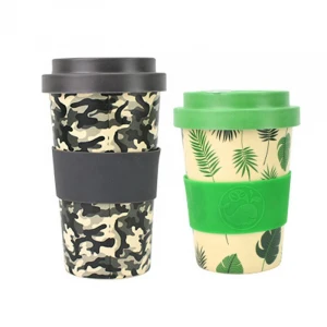 300ML Bamboo Fiber Bamboo Fibre Reusable Degradable Coffee Cup Coffee Mug with Silicone Lid and Sleeve