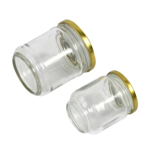 350ml 500ml 1000ml High white glass clear lead-free glass round storage bottles & jars with gold lid