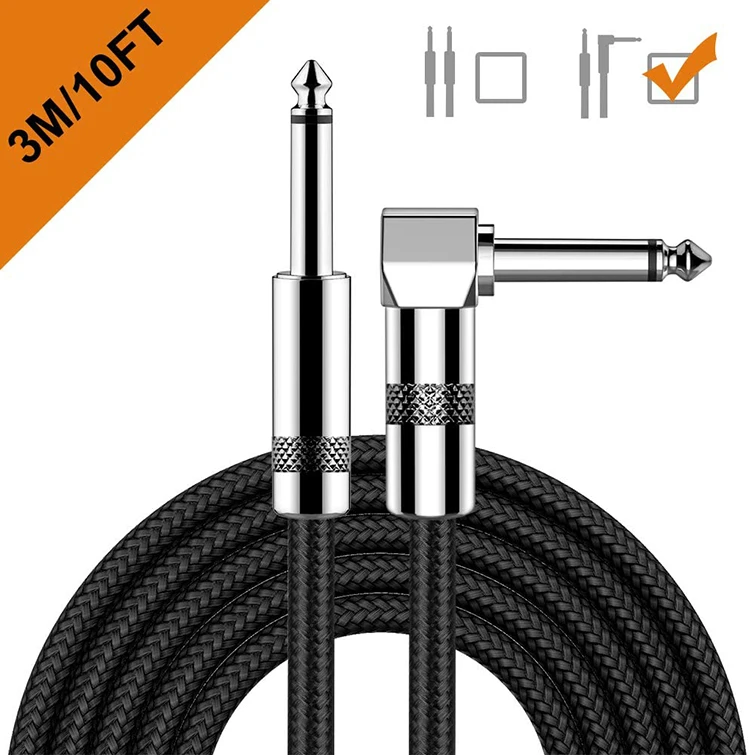 3M 10FT Braided 1/4 Inch TS TRS Right Angle To Straight Electric Music Instrument Bass Amp Effect Guitar Lead Accessories Cable