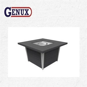 42 inch Square Fire Pit Table Alu + Wicker Outdoor Gas Heater