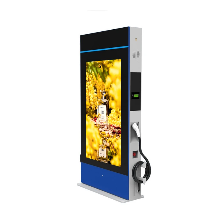 43 inch 7kw Card Pay outdoor LCD display floor standing waterproof EV charging pile with advertisement