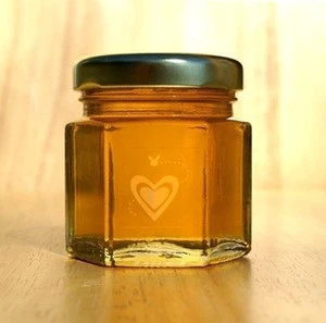 45ml empty mini hexagon honey glass jar with 43mm gold twist off lid for sale