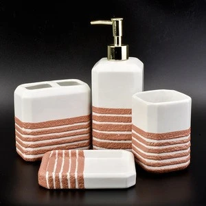 4pcs Square customized ceramic bath products hotel accessories sets toothbrush holder hotel decor in bulk