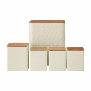 5 Piece Airtight Rhombus Storage Set Bamboo Lid Kitchen Food Canister Boxes