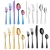 Import 5-piece cutlery set stainless steel knife fork spoon and tea spoon silverware gold flatware set from China