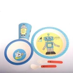 5pcs/set Children Cartoon Dinnerware Set Colorful Printed Bamboo Fiber Tableware Kids Feeding Dish Food Container