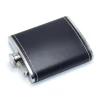 7oz 200ML Seven Ounce Pocket Travel Hip Flask Stainless Steel with Black Leather Wrapped Cover Hip Flask Leather
