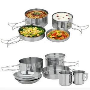 8pcs stainless steel   portable Outdoor Hiking Camping Cookware